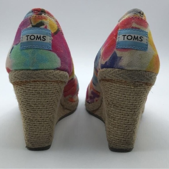 Tom’s Toms Katalina Floral Peep Toe Calypso Corbel Classic Wedge Women Sandals - Picture 3 of 9